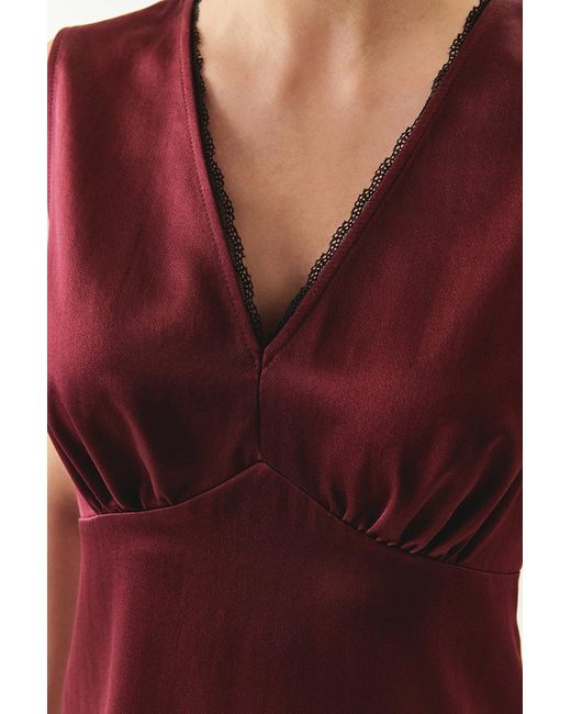 Exquise Purple V Neck Slim Fit Satin Look Cherry Blouse Cherry Blouse