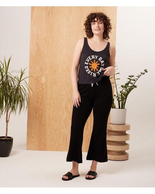 Known Supply Black Waffle Knit Cropped Flare Pants