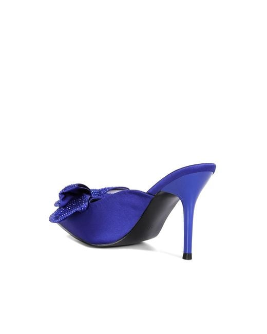 Rag & Co Blue Elisda Embellished Bow High Heel Mules