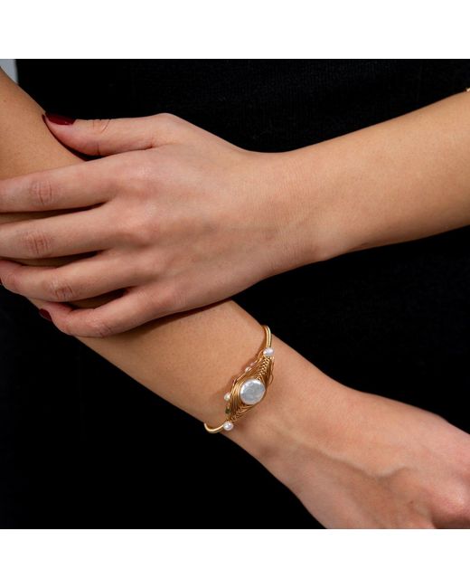 Ebru Jewelry Metallic Cleopatra's Eye Baroque Pearl Cuff Bracelet