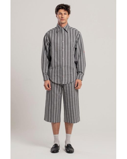 Pcfg Gray Linen & Cotton Blend Checked Woven Short for men