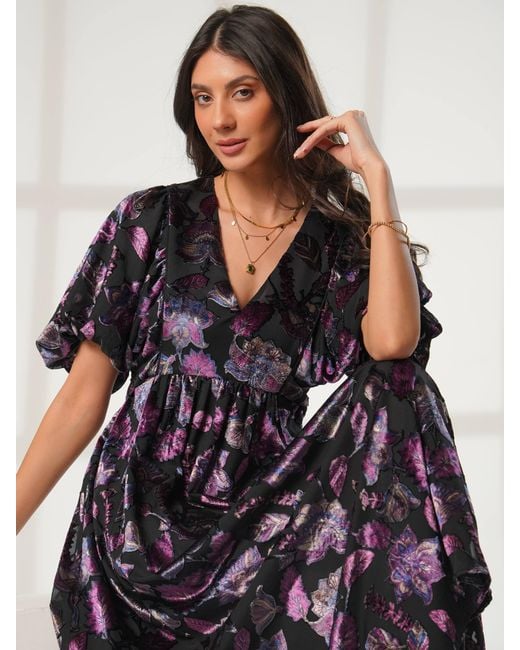 Rose & Nancy Purple Margot Velvet Burnout Floral Dress