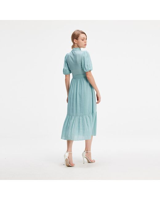 Smart and Joy Blue Tea Dress With Tiered Ruffles