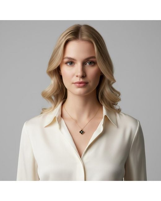 Latelita London Metallic Clover Carved Gemstone Necklace