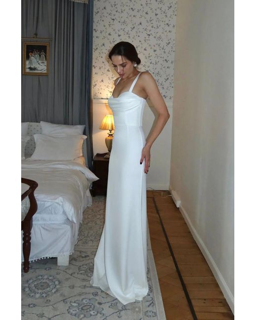 POST MERIDIEM White Milk Maxi Dress With Gathered Bodice