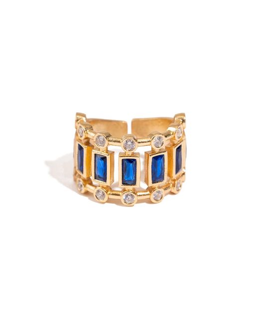 Ebru Jewelry White Radiant Majesty Sapphire Adjustable Cuff Ring