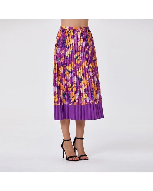 Smart and Joy Blue Pleated Midi Skirt With Print