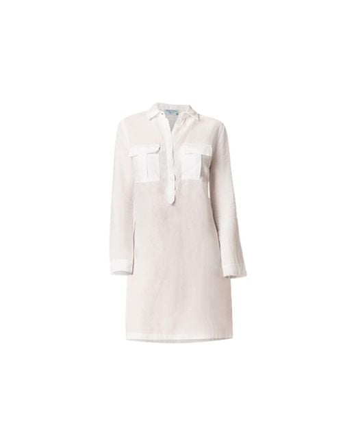 Haris Cotton White Long Sleeved Linen Shirt Dress With Front Pockets