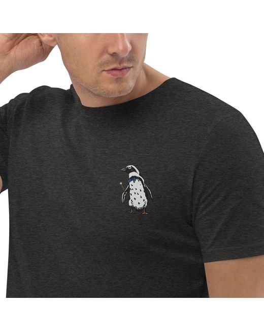 Anchor and Crew Black Heather Penguin Suit Actual Life Organic Cotton Embroidered T-Shirt for men