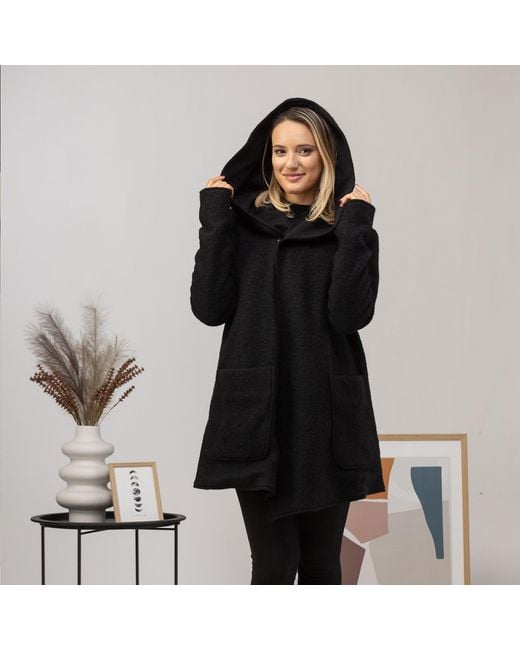 Nikka Place Black Wool Hooded Cardigan Jacket With Pockets