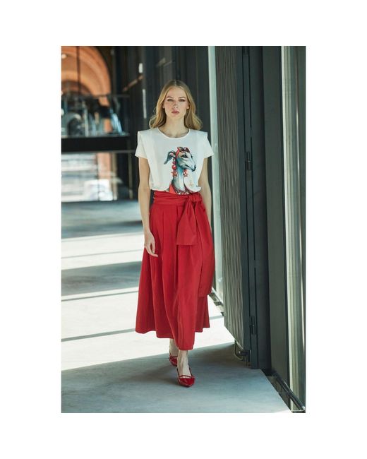 The Extreme Collection Red Midi Skirt Taffeta With Waist Tie