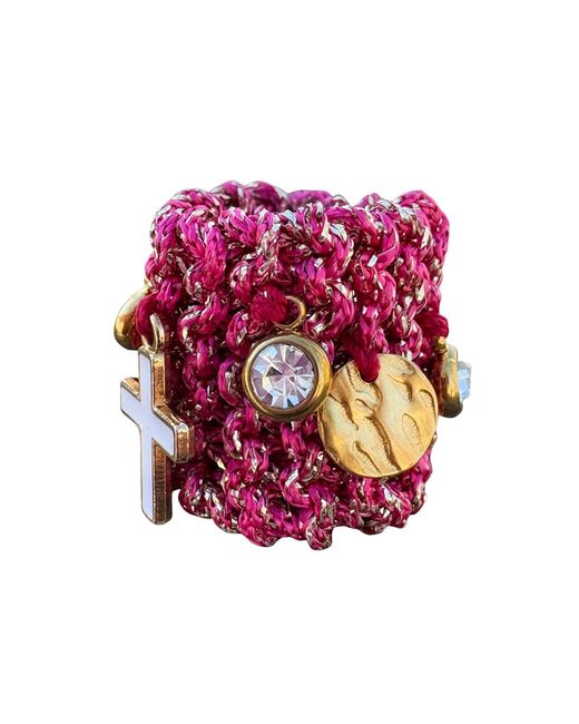 Hilo De Mar Red Fuchsia And Handknitted Ring