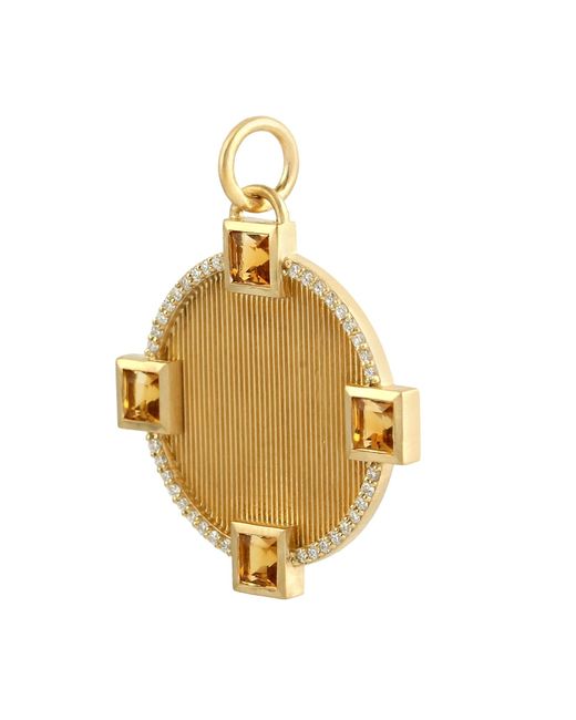 Artisan Metallic Square Citrine Gemstone Bezel Set & Pave Diamond In 14k Solid Gold Club Charm