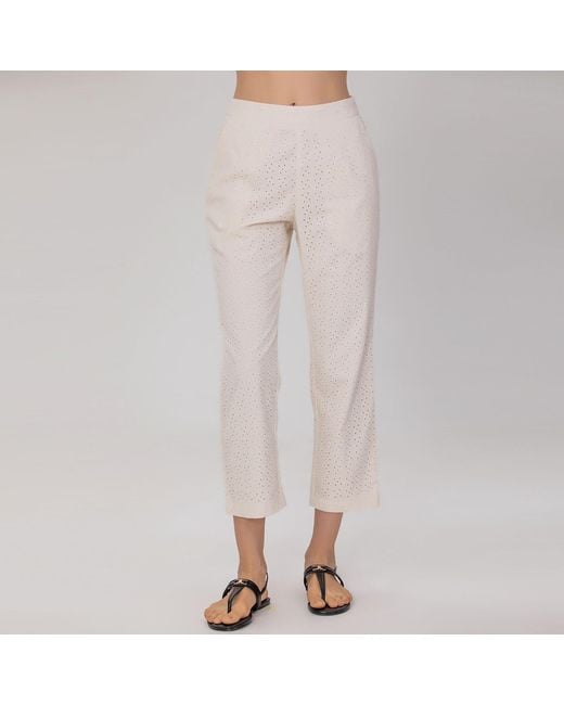 Smart and Joy Natural Neutrals Eyelet Cotton Lace Pants -Cream