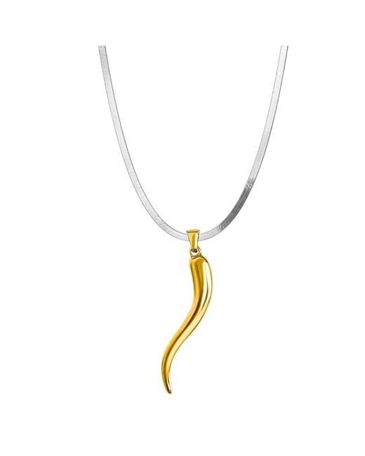 Mickey's Girl Metallic Mega Two Tone Lucky Horn Waterproof Necklace