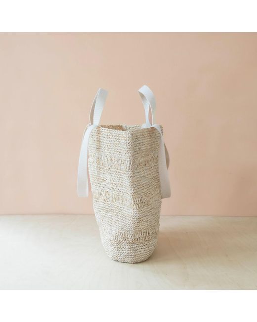 LIKHÂ Natural Neutrals Handwoven Raffia Tapered Tote Bag – Poste Weave Stripes