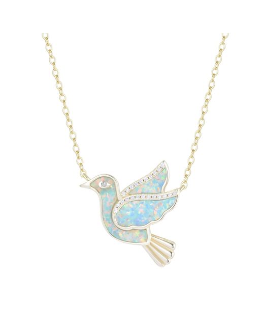 KAMARIA Blue Opal Dove Bird Necklace With Crystals Full Opal