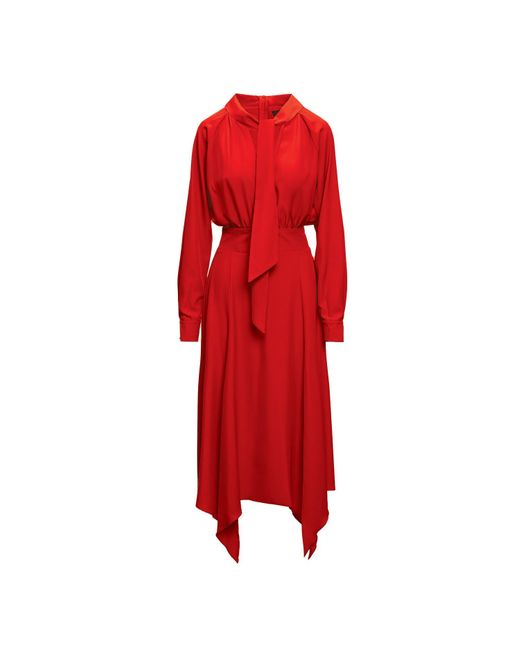 BLUZAT Red Midi Dress With Scarf