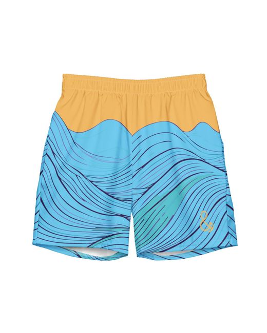 Anchor and Crew Blue Deep Waves Pattern Recycled Fabric Swim Shorts for men