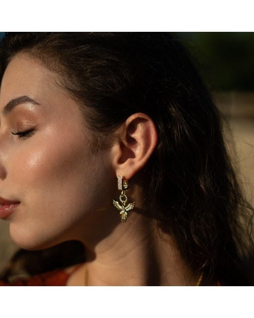 Ebru Jewelry Metallic Golden Phoenix Drop Earrings