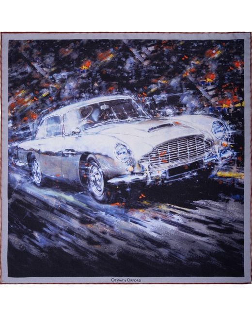 Otway & Orford Blue 'On A Mission' Gt Car Silk Pocket Square for men
