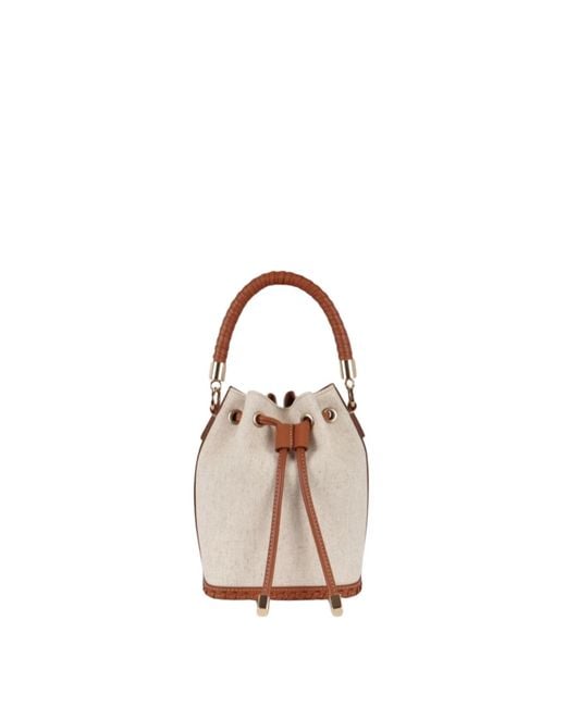 Saonara Brand Pink Mini Bucket Bag Linen Caramel Leather