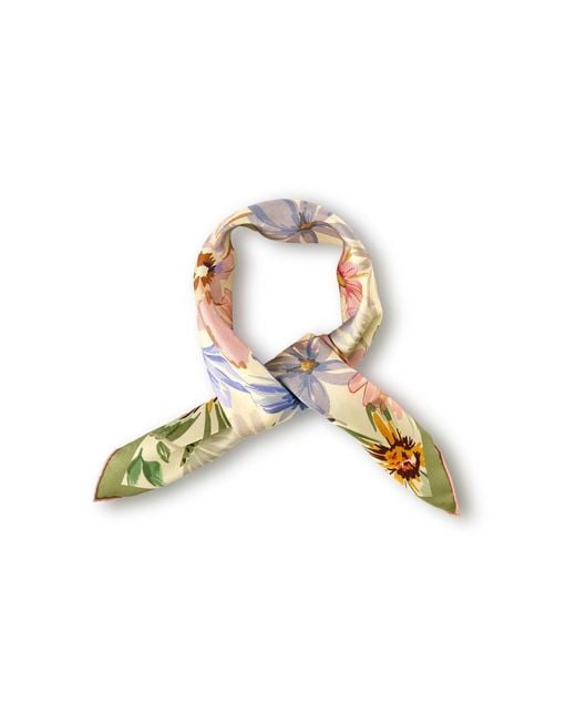 Asyii Metallic Neutrals Printed Floral Silk Twill Square