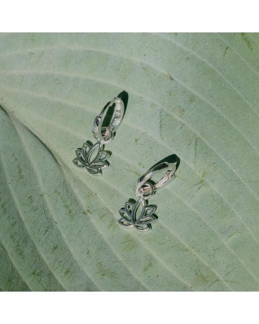 Zohreh White Lotus Flower Hoop Earrings Sterling