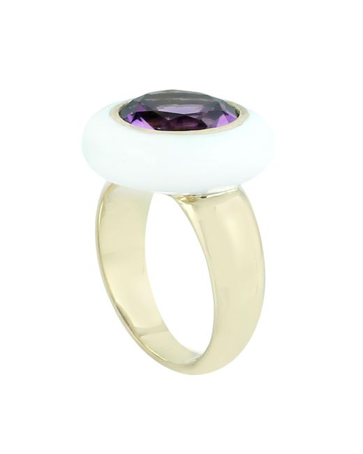 Artisan Purple 14K Enamel & Amethyst Halo Cocktail Ring