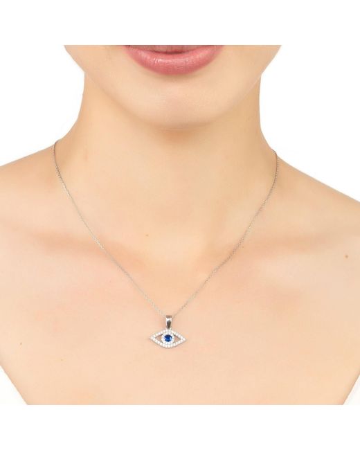Latelita London White Evil Eye Elliptical Necklace Blue Silver