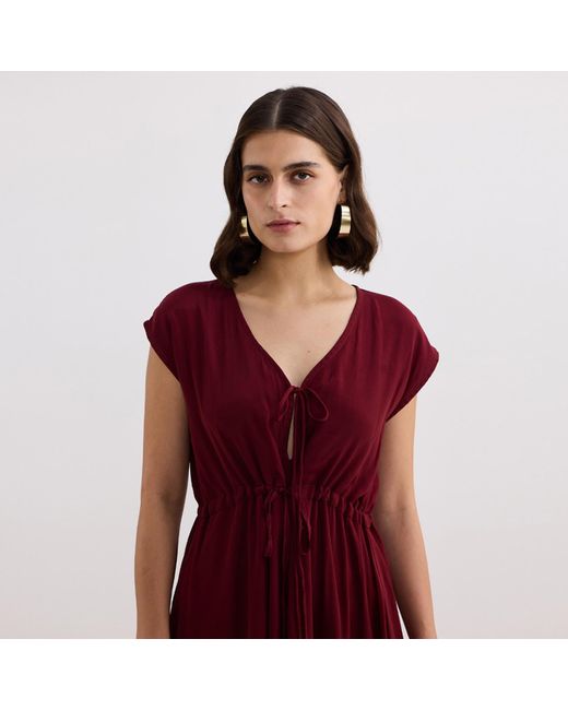 REISTOR Deep V-Neck Gathered Crepe Dress