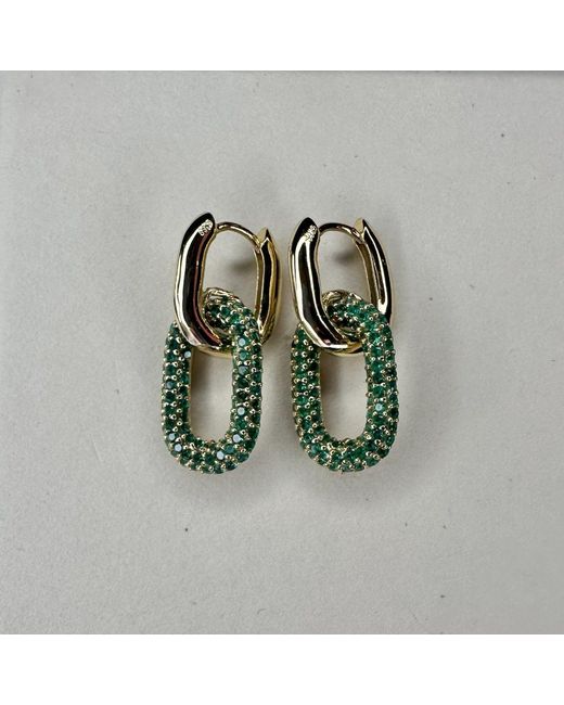 Clemence Wren Green Huggie Earrings With Pave Gemstone Charm