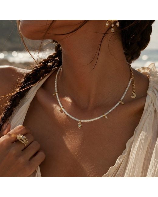 Aurozia White Lotus Within Vermeil Starlit Moon Phantom Quartz Choker Necklace & Bracelet