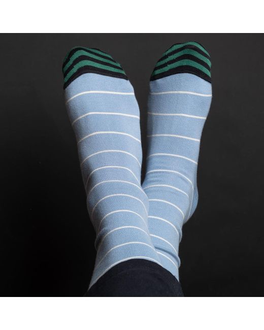 Peper Harow - Made in England Blue Thin Stripe Socks Bundle for men