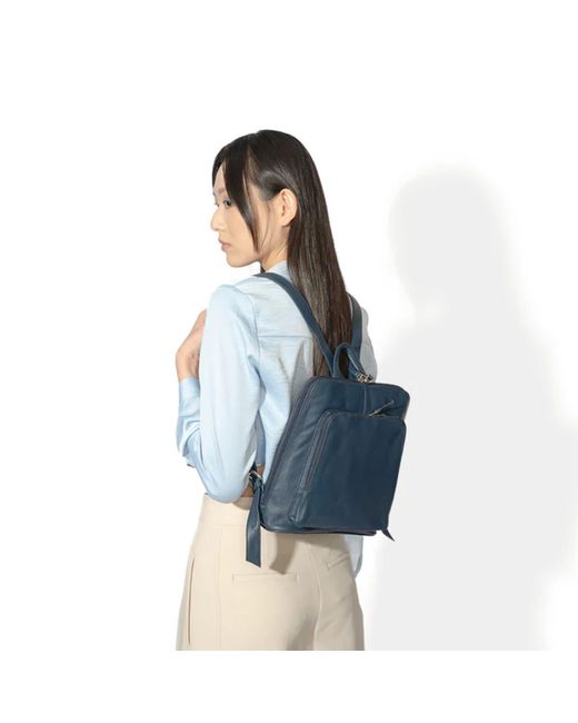 Hides Leather Co. Blue Minimal Genuine Leather Backpack
