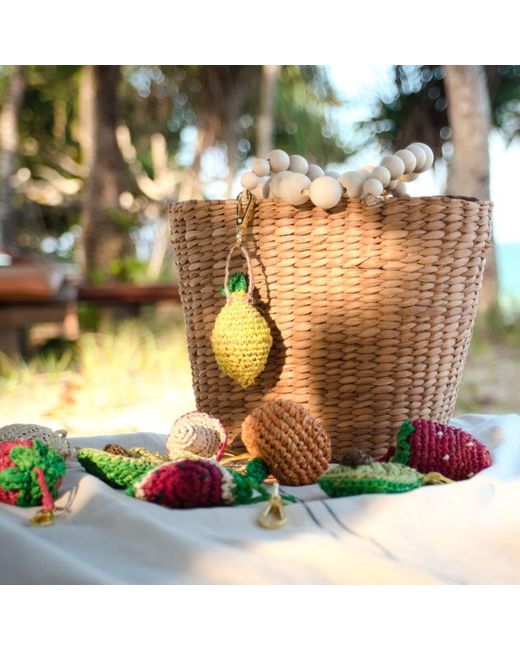LIKHÂ Natural Small Market Tote Bag With Wood Bead Handles