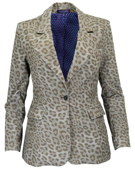Lords of Harlech Blue Jolene Leopard Sage Velvet Tailored Jacket