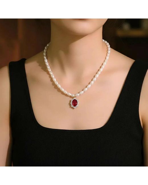 Angel Barocco Metallic Seeds Pearl Choker Necklace With Crystal Pendant
