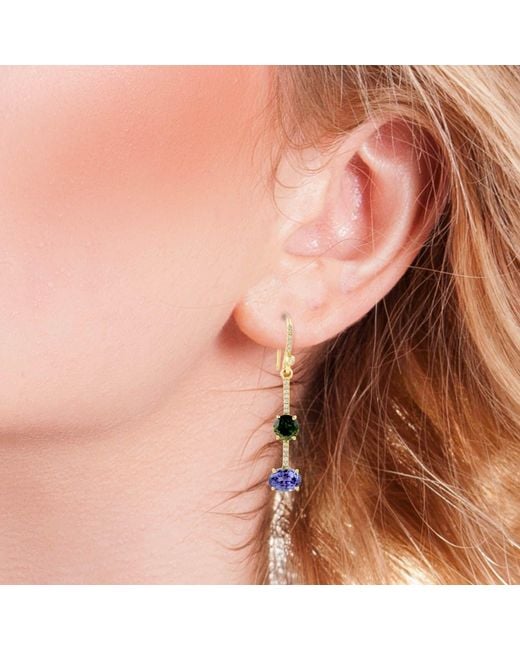 Artisan Blue Designer Mixed Gemstone & Diamond Drop Earrings