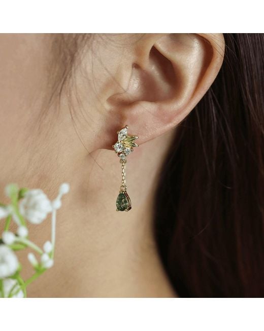 Azura Jewelry New York Metallic Blair Moss Agate Earrings Vermeil