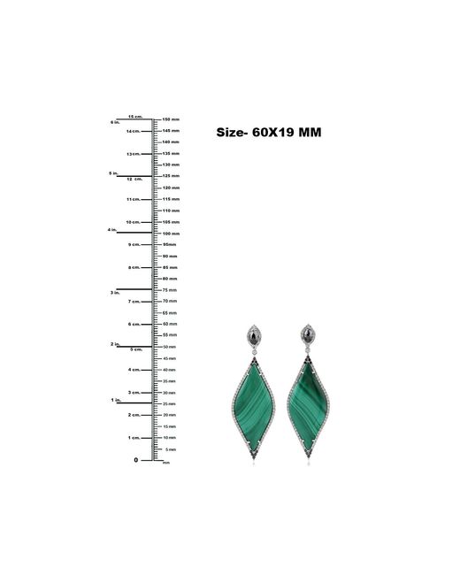 Artisan Green Natural Malachite Dangle Earrings 18k White Gold Diamond