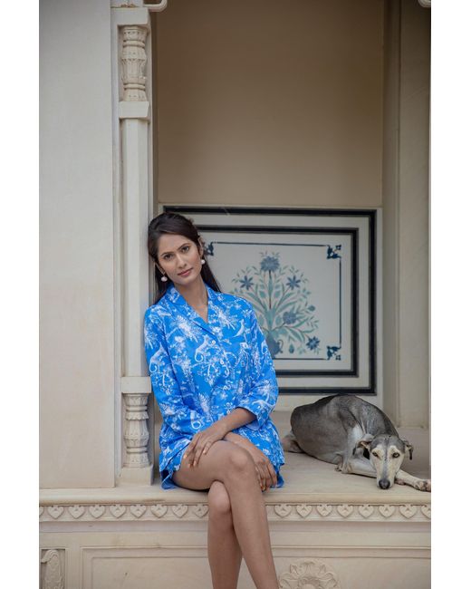 NoLoGo-chic Blue Jungle Print Cotton Poplin Shorts Pj Set