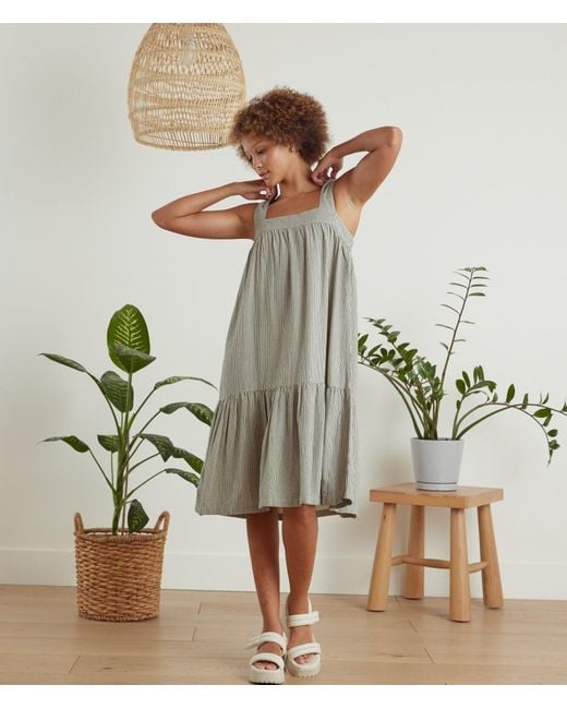 Known Supply Gray Tiered Pinstripe Dress