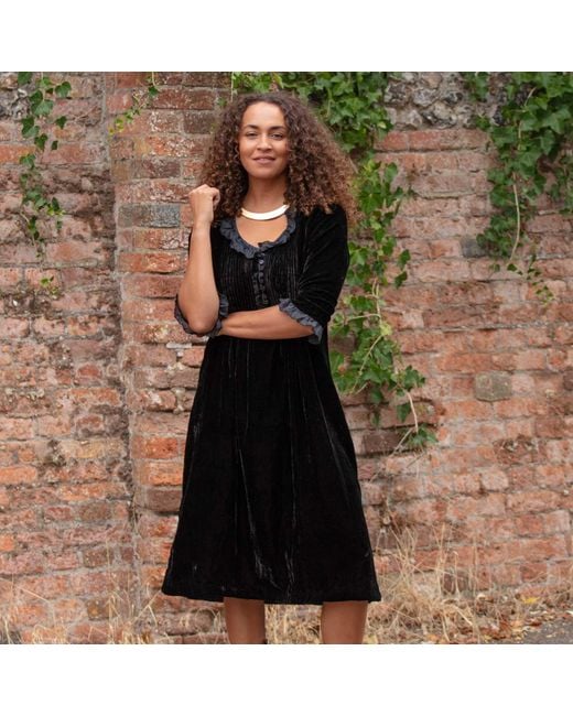 At Last Blue Silk Velvet Karen Dress