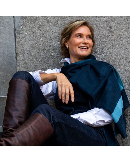Heritagemoda Blue Neutrals Handpainted Wool Scarf