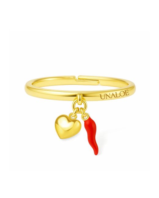Unaloe Yellow Vermeil Adjustable Heart & Italian Horn Ring – Lucky Charm Protection Jewelry For
