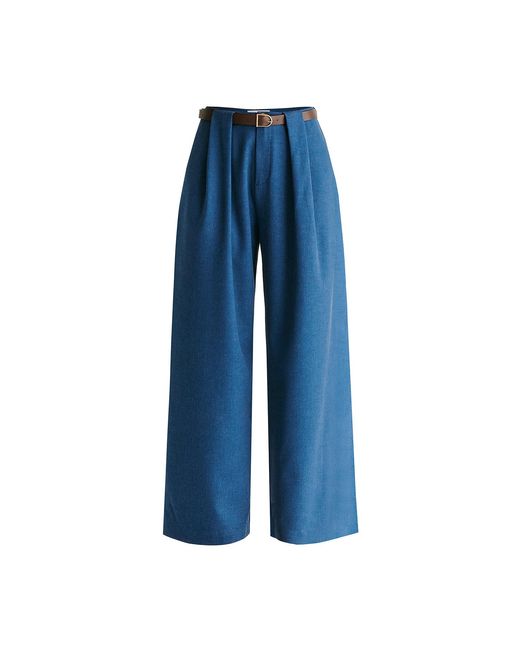 Paisie Blue Belted Wide Leg Trousers With Box Pleats