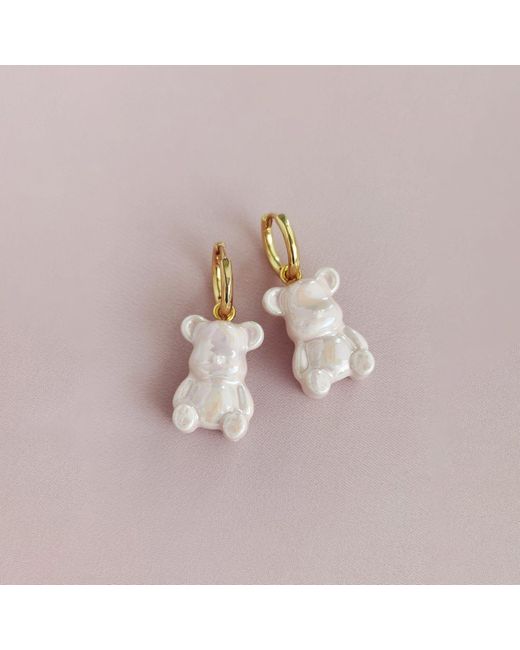 POPORCELAIN Pink Sweet Porcelain Teddy Bear Earrings, Tone