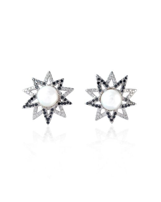 Artisan Metallic Pearl & Diamond Starburst Stud Earrings