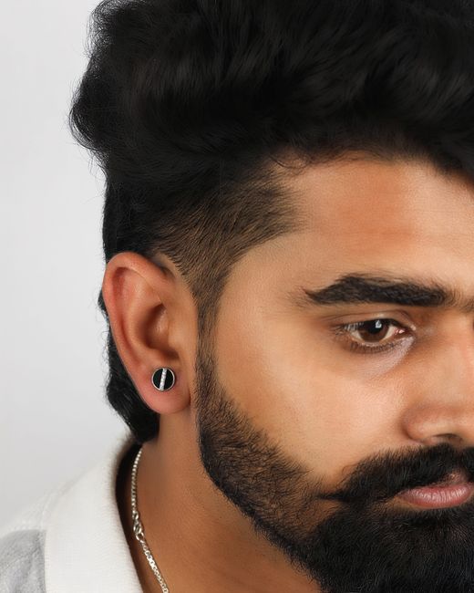 The Jewelz Black Enamel & Sparkling Cz Stud Earrings for men